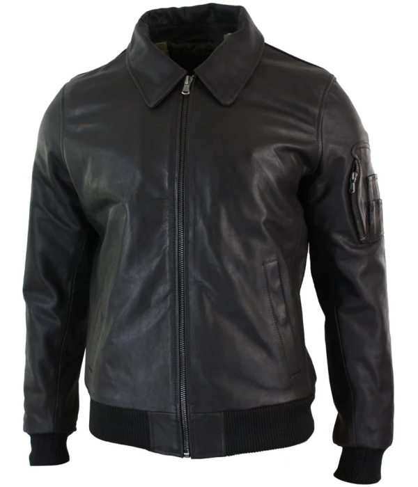 Men's Leather Harrington Brown Bomber Classic Pilot Jacket