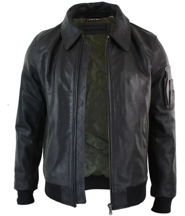 Men's Leather Harrington Brown Bomber Classic Pilot Jacket