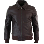 Men's Leather Harrington Burgundy Bomber Classic Pilot Jacket - XS