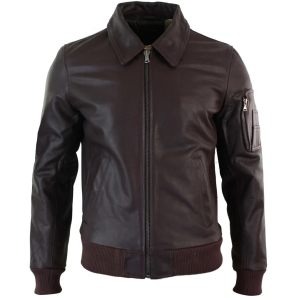 Men’s Leather Harrington Burgundy Bomber Classic Pilot Jacket