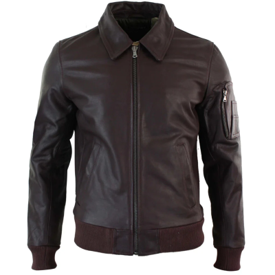 Men's Leather Harrington Burgundy Bomber Classic Pilot Jacket