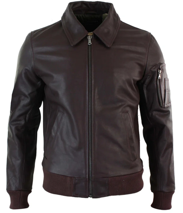 Men's Leather Harrington Burgundy Bomber Classic Pilot Jacket