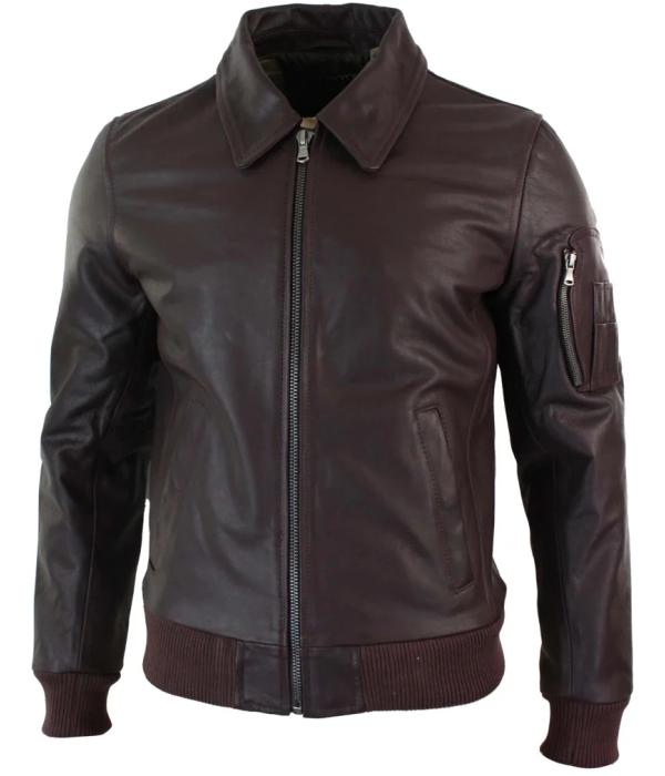 Men's Leather Harrington Burgundy Bomber Classic Pilot Jacket