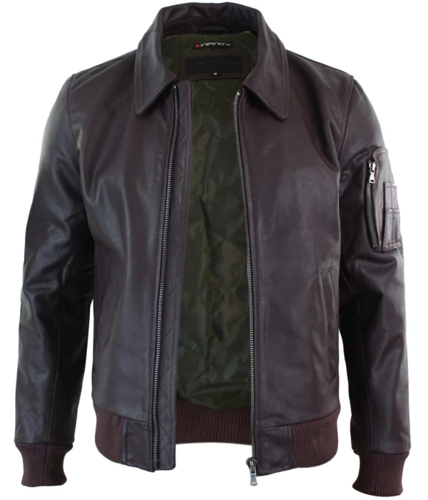 Men's Leather Harrington Burgundy Bomber Classic Pilot Jacket