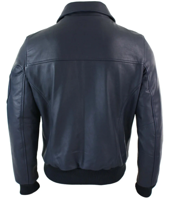 Men's Leather Harrington Navy Bomber Classic Pilot Jacket