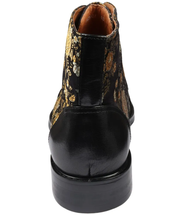 Adam- Men's Floral Print Leather Oxford Ankle Black Boots