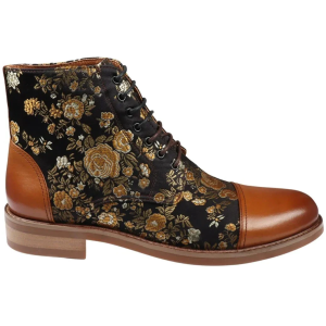 Adan – Men’s Floral Print Leather Oxford Ankle Brown Boots