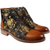 Adan - Men's Floral Print Leather Oxford Ankle Brown Boots