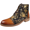 Adan - Men's Floral Print Leather Oxford Ankle Brown Boots