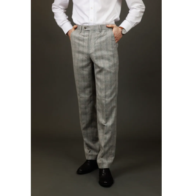 Andrew - Men's Grey Checked Trousers