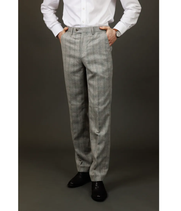 Andrew - Men's Grey Checked Trousers