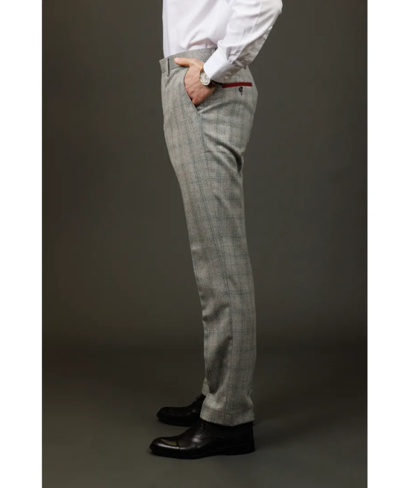 Andrew - Men's Grey Checked Trousers