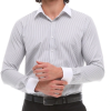 Men's Button Down Stripe Dress Shirt Formal Classic Collar - Grey