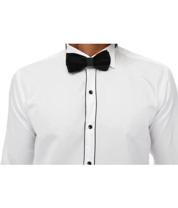 Men's Wing Collar Shirt Tuxedo White Black Piping Double Cuff Dinner Classic