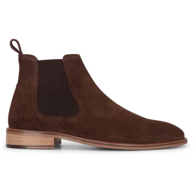 Men's Brown Suede Leather Slip On Chelsea Ankle Boots