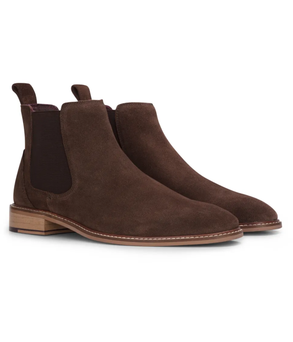 Men's Brown Suede Leather Slip On Chelsea Ankle Boots