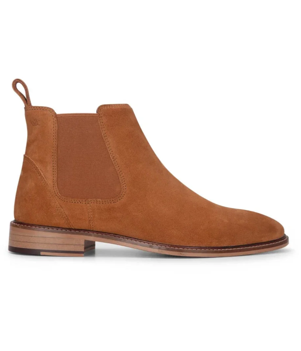 Men's Camel Suede Leather Slip On Chelsea Ankle Boots