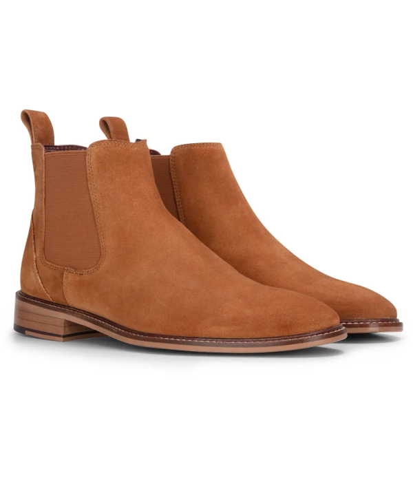 Men's Camel Suede Leather Slip On Chelsea Ankle Boots