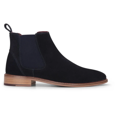 Men's Navy Suede Leather Slip On Chelsea Ankle Boots