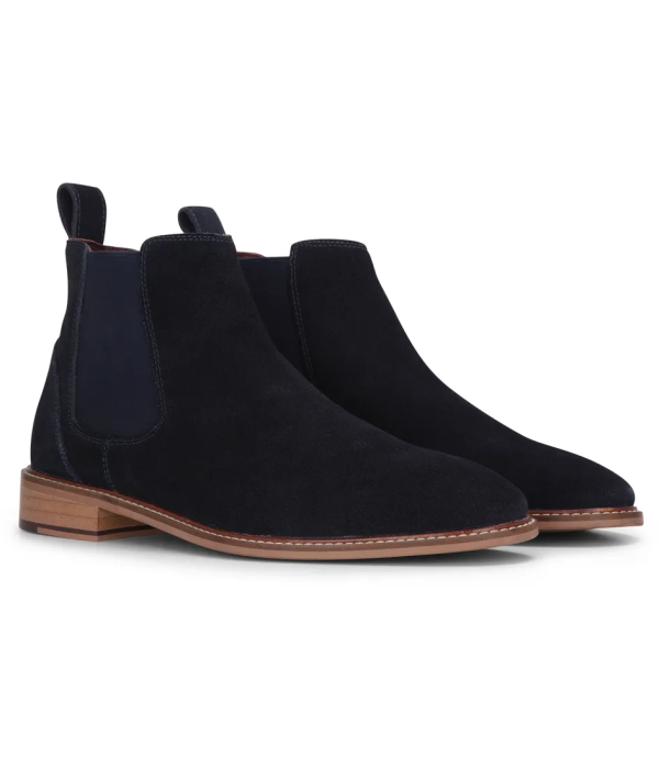 Men's Navy Suede Leather Slip On Chelsea Ankle Boots