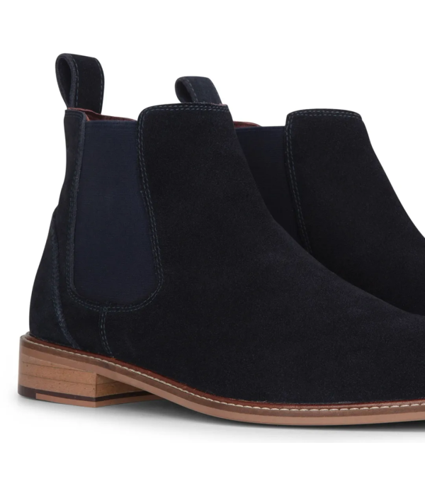 Men's Navy Suede Leather Slip On Chelsea Ankle Boots