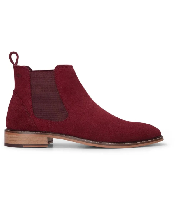 Men's Burgundy Suede Leather Slip On Chelsea Ankle Boots