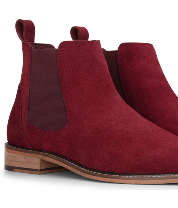 Men's Burgundy Suede Leather Slip On Chelsea Ankle Boots