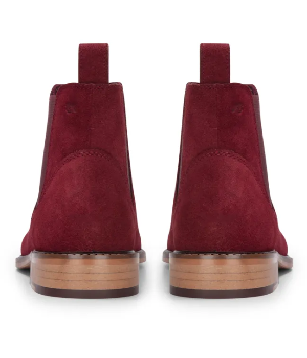 Men's Burgundy Suede Leather Slip On Chelsea Ankle Boots