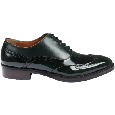 Harry - Men's Green Patent Leather Brogue Shoes