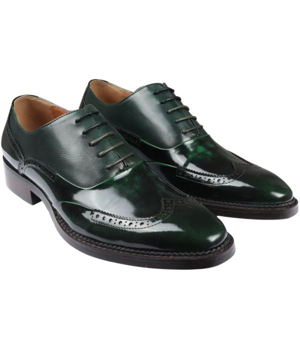 Harry - Men's Green Patent Leather Brogue Shoes