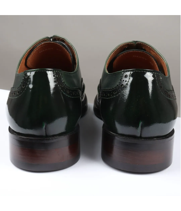 Harry - Men's Green Patent Leather Brogue Shoes