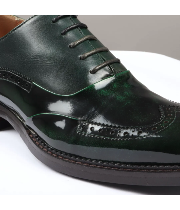 Harry - Men's Green Patent Leather Brogue Shoes