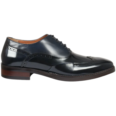 Harry - Men's Navy Blue Patent Leather Brogue Shoes