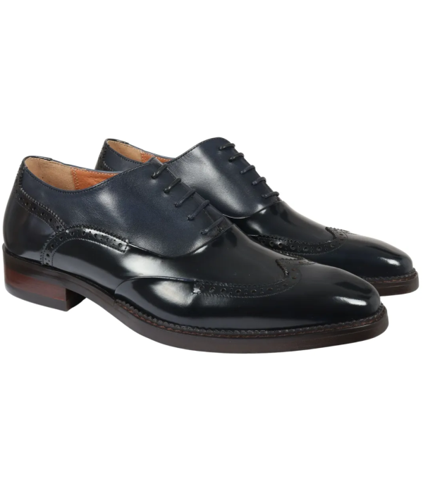 Harry - Men's Navy Blue Patent Leather Brogue Shoes