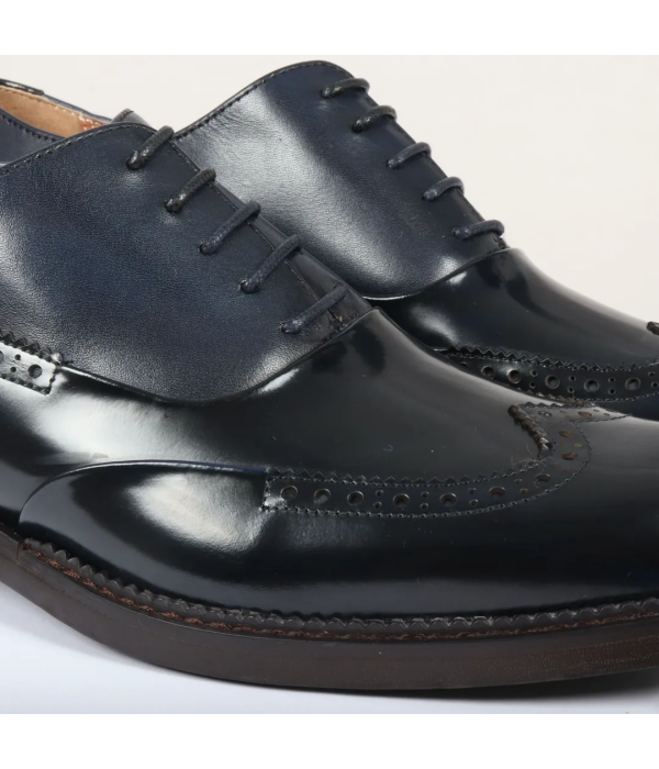 Harry - Men's Navy Blue Patent Leather Brogue Shoes