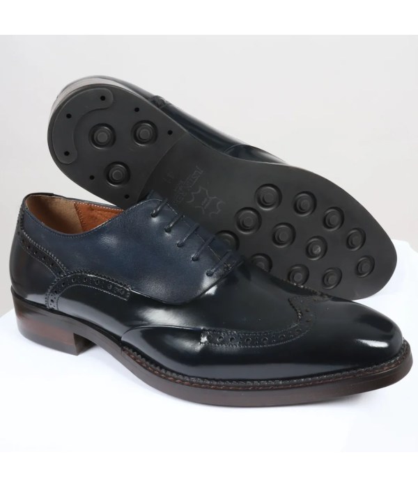 Harry - Men's Navy Blue Patent Leather Brogue Shoes