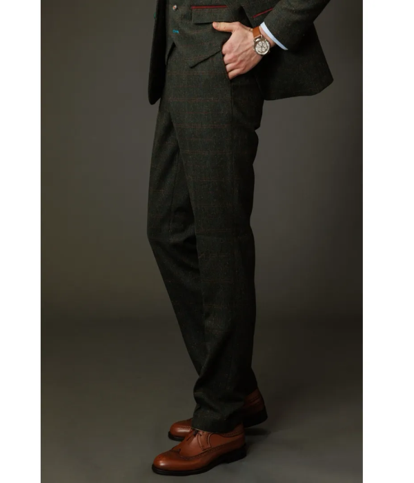 Joshua - Men's Green Tweed Check Trousers