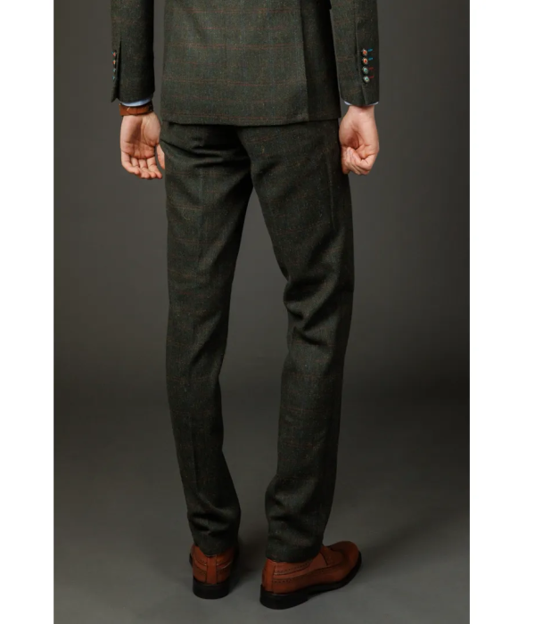 Joshua - Men's Green Tweed Check Trousers