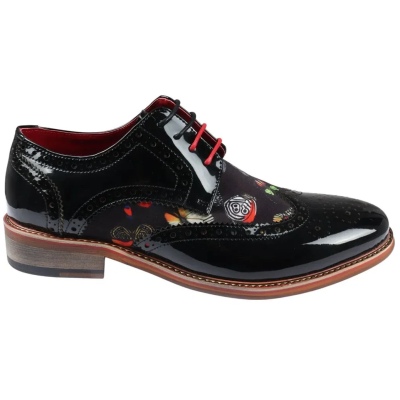 Julius - Men's Butterfly Print Patent Leather Brogue Shoes