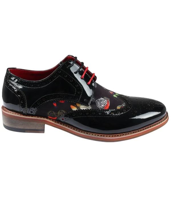 Julius - Men's Butterfly Print Patent Leather Brogue Shoes