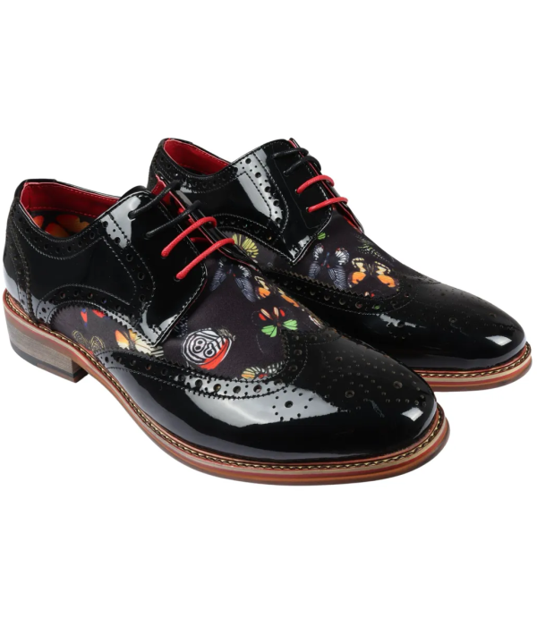 Julius - Men's Butterfly Print Patent Leather Brogue Shoes