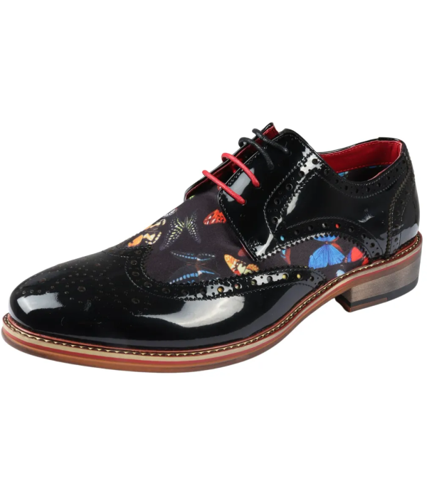 Julius - Men's Butterfly Print Patent Leather Brogue Shoes