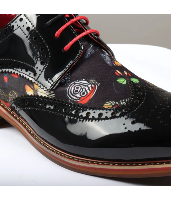 Julius - Men's Butterfly Print Patent Leather Brogue Shoes