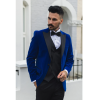 Men's Royal Blue Velvet Tux Blazer Satin Lapels Dinner Wedding Prom Black Tie