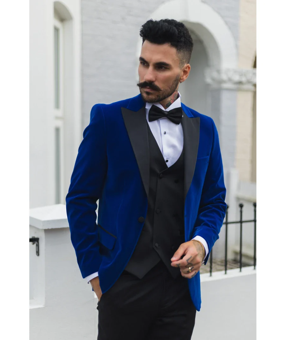 Men's Royal Blue Velvet Tux Blazer Satin Lapels Dinner Wedding Prom Black Tie