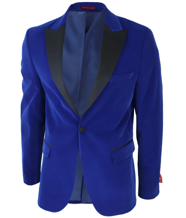 Men's Royal Blue Velvet Tux Blazer Satin Lapels Dinner Wedding Prom Black Tie