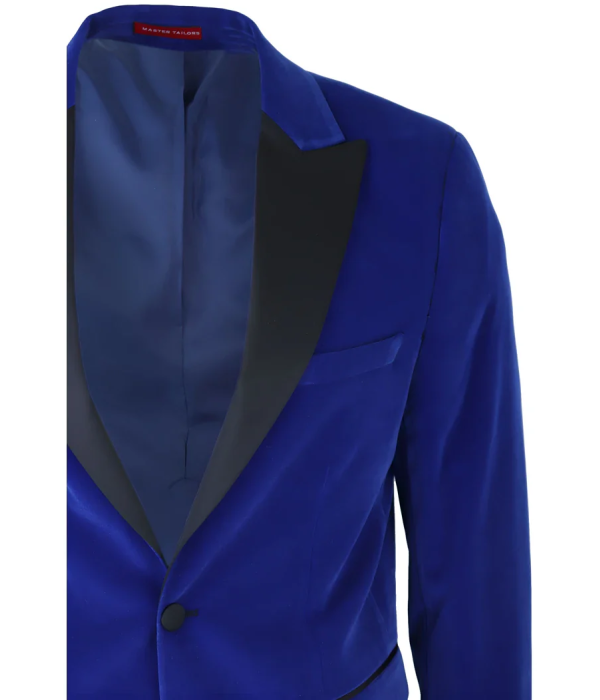 Men's Royal Blue Velvet Tux Blazer Satin Lapels Dinner Wedding Prom Black Tie