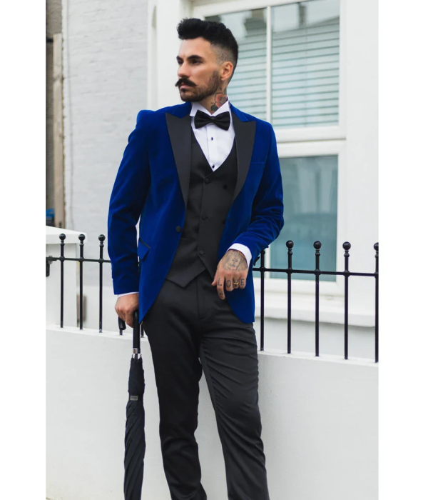 Men's Royal Blue Velvet Tux Blazer Satin Lapels Dinner Wedding Prom Black Tie