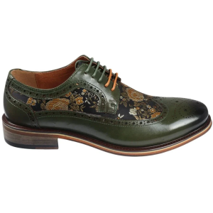 Ross – Men’s Floral Print Leather Green Brogue Shoes