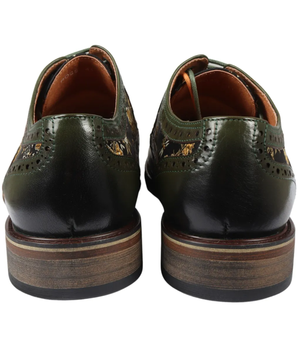 Ross - Men's Floral Print Leather Green Brogue Shoes